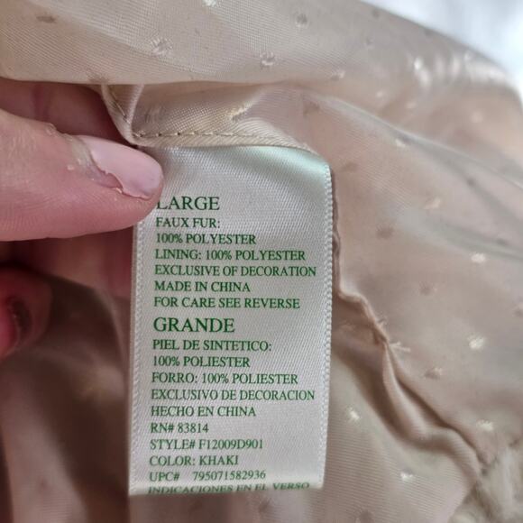 Green Tea Women's Fur Zip Up Jacket Tan Size L - Picture 9 of 10